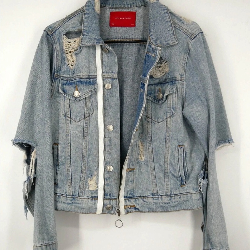 Signature Light Blue Distressed Jean Jacket